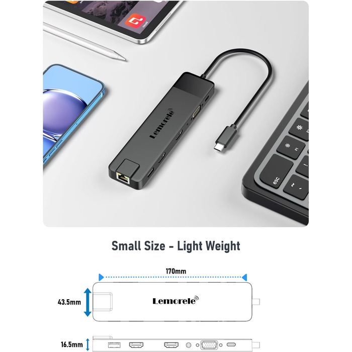 Док-станція USB-C хаб 13-в-1 з підтримкою 2 моніторів 4K HDMI, VGA, Ethernet, USB 3.0/2.0, PD 100W, SD/TF, AUX для Windows/Mac/Dell/HP