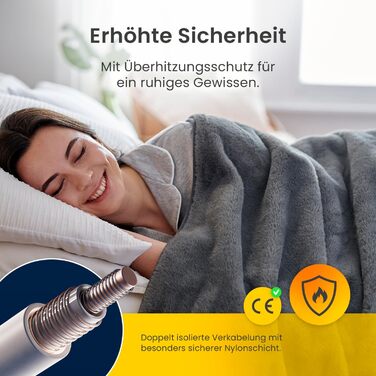 Електрична ковдра Cosi Home Luxus з автоматичним вимкненням - тепла та затишна ковдра з регулюванням температури, 9 режимів нагріву, захист від перегріву, з пульт керування, 180x130 см, сіра