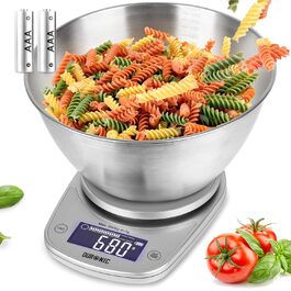 Кухонні ваги Duronic KS5000 SR/SS: цифрова вага з мискою 2.5 л, точність 1 г, функція тарування