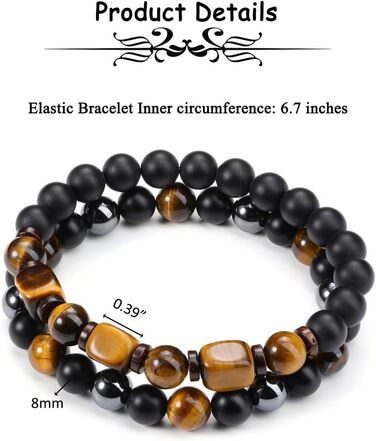 Чоловічий браслет з перлами та мінералами (набір 2 шт): тигрове око, гематит, чорний агат. Браслети з натурального каміння для чоловіків. Набір браслетів-чокерів з мінералами. Стильний аксесуар, духовний подарунок для чоловіка.