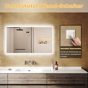 Дзеркало для ванної кімнати з підсвічуванням 60x50x3,5 см, LED, 6400K, холодний білий, економія енергії, вертикальне/горизонтальне кріплення, вимикач на стіні, матові краї