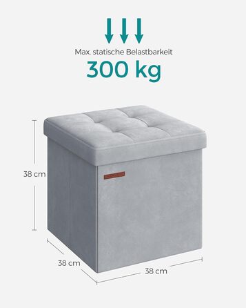 SONGMICS Storage Ottoman, Small Folding Bench, 38 x 38 cm Footstool, Storage Box, Holds up to 300 kg, for Living Room Bedroom Dorm, Dove Grey LSF227G02 38T x 38B x 38H cm Dove Grey