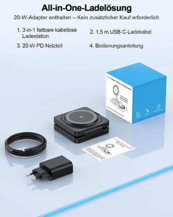 Бездротова зарядна станція 3 в 1 ADADPU MagSafe для iPhone 17/16/15/14/13/12, чорна