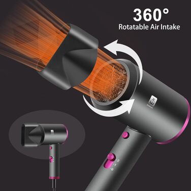 Фен 2000W з 2 режимами температури та 2 швидкостями, насадкою-концентратором, з кнопкою холодного повітря, для дому, салону краси, у подорожі, сірий