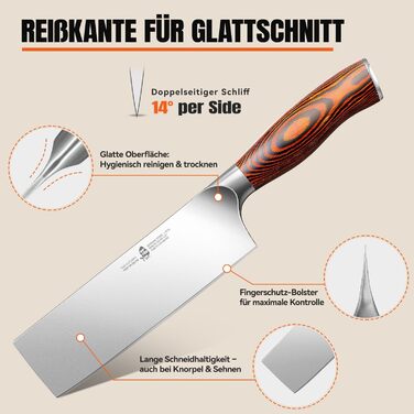 Японський ніж Nakiri TUO 16.5 см з нержавіючої сталі з ручкою Pakkawood, серія Fiery Phoenix