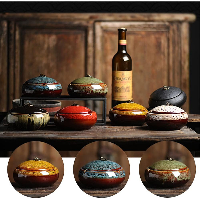 Керамічний попільничка з кришкою, вітрозахисний, для сигарет, внутрішнє та зовнішнє використання, для офісу та дому (5.2' блакитний)