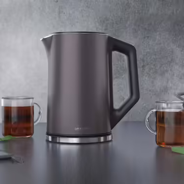 Arendo - Stainless Steel Kettle with Temperature Setting 40-100 Degrees in 5 Degree Increments - Double-Walled Design - Model ELEGANT - 1.5 Liter - 2200 W - Tea Kettle with Temperature Display - GS - Black (D: Volcanic Grey)