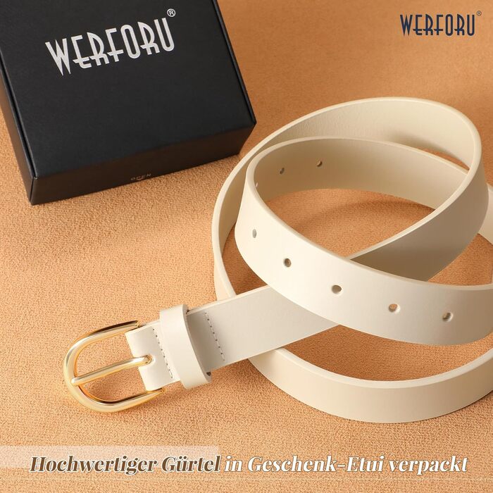 Жіночий шкіряний ремінь WERFORU для джинсів, спідниць та суконь з золотою пряжкою (бежевий, довжина 120 см, під талію 95-107 см)