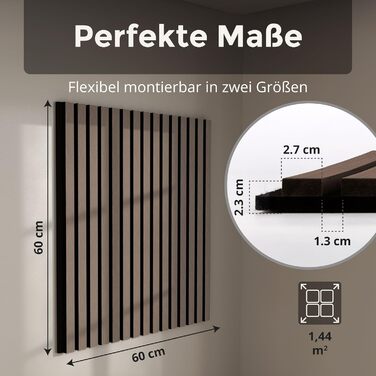 Акустичні панелі з дерева 60x60 см, колір горіх (4 шт.) — стінні звукопоглинаючі панелі-ламелі для шумоізоляції та покращення акустики приміщення