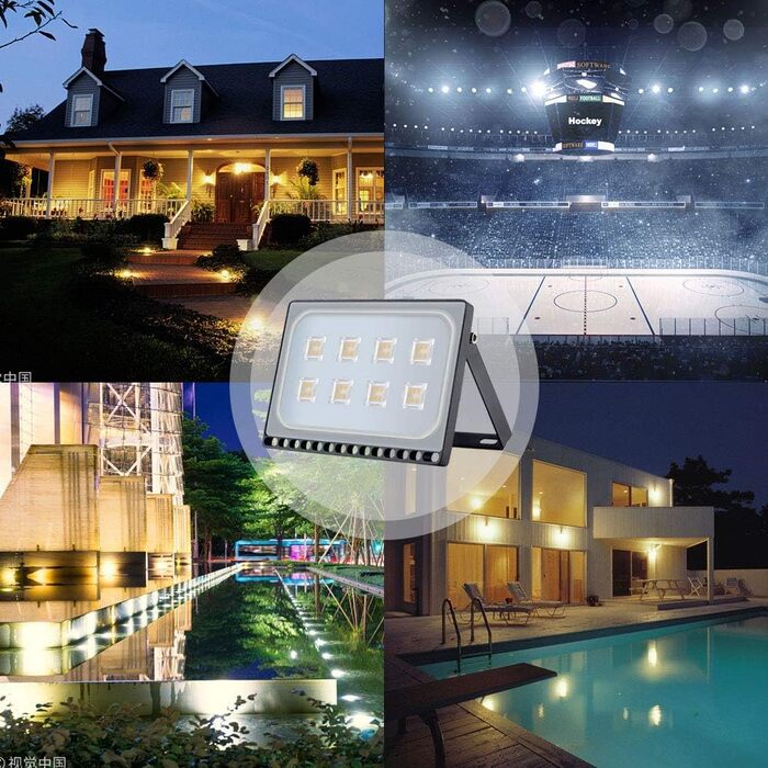 papasbox LED Floodlight Floodlight Spotlight, LED Floodlight Construction Light with Plug Waterproof IP65, 3000K Warm White, Ideal Wall Light Outdoor Lighting for Garden, Garage, Hotel (Warm White, 50W)
