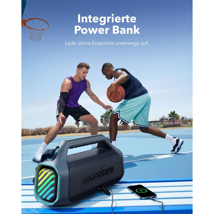 Soundcore Boom 2 Plus: Портативна Bluetooth колонка, 140W, IPX7, RGB, Power Bank, BT 5.3, для кемпінгу (блакитна)