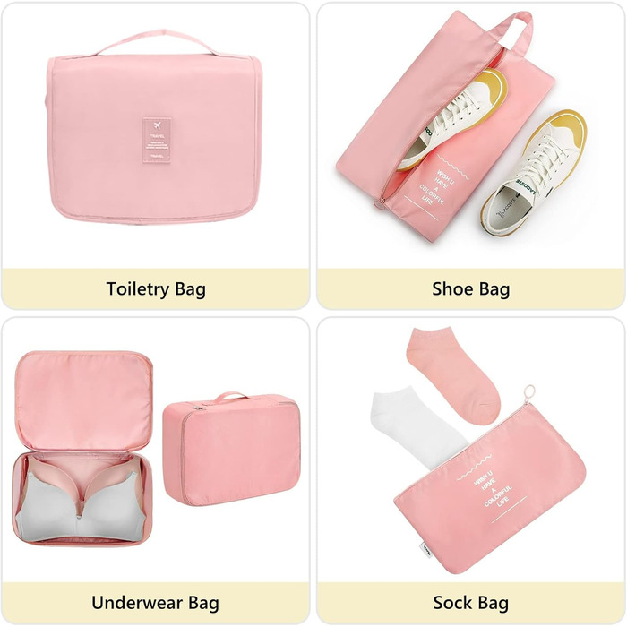 Набір органайзерів для валізи MURISE (6/8 шт.) – рожевий, для подорожей та подорожей