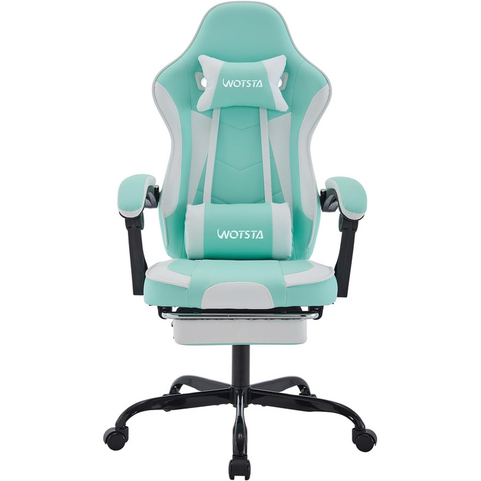 Ігрове крісло Gaming Chair з підніжкою та ергономічною підтримкою попереку, регульований нахил спинки 90-135°, офісне крісло (Greenwhite)