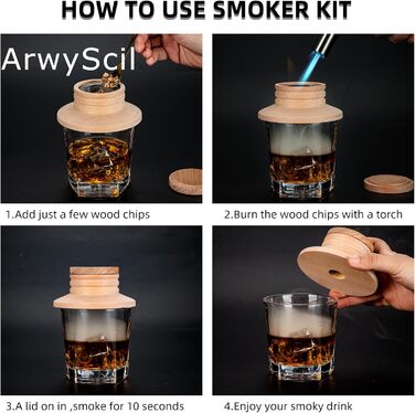 Набір для копчення коктейлів та віскі з ліхтариком: ретро-сет для вечірок, 6 смаків, подарунок для чоловіків, батька