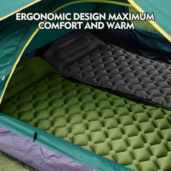 Double Camping Sleeping Pad with Built-in Pillow & Foot Pump - Lightweight Inflatable Mat for Camping, Backpacking, Hiking, Travel & Tent (Gray)