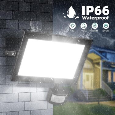 Viugreum 2Pack LED Flood Lights Outdoor with Motion Sensor 15000LM Outdoor Light Cold White Spotlight with Remote Control Floodlight Outdoor Spotlight IP67 Waterproof Floodlight with 2 Screws for Garden (100w, 1PCS)