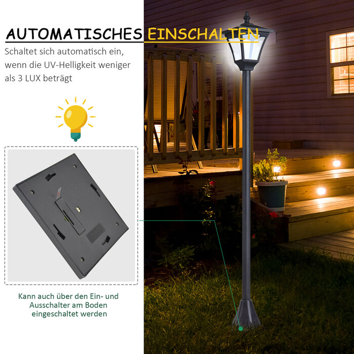 Outsunny 1.2m Solar Lights for Outdoors, 10 Lumens, Solar Garden Lantern, Pathway Lights Garden, Black
