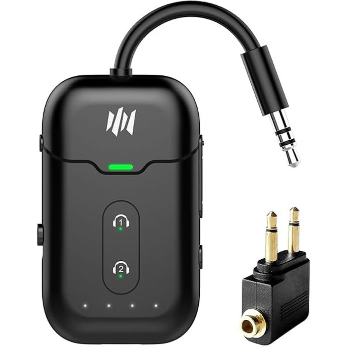 Bluetooth-адаптер 2-в-1 для літака (трансмітер та ресивер) з підтримкою aptX, роз'єм 3.5 мм Jack, версія 5.4, чорний