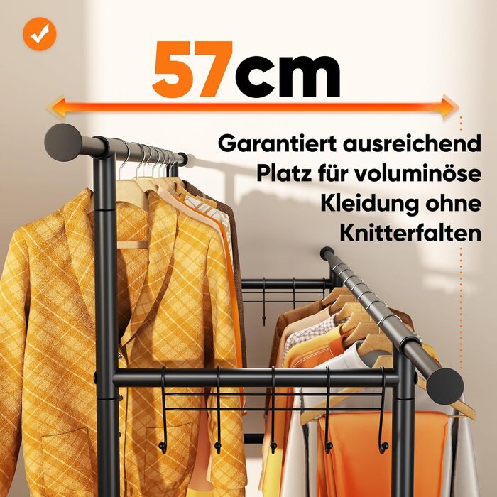 Вішалка для одягу HOKEEPER на колесах, 136 кг, важка, висувна штанга (D006)