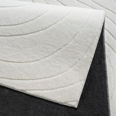 Килим Rio - сучасний та м'який килим для вітальні та спальні з антиковзним покриттям та 3D-ефектом, пухнаста поверхня, легкий у догляді та міцний, білий, білий-1 (80 x 150 см, кремовий-5)