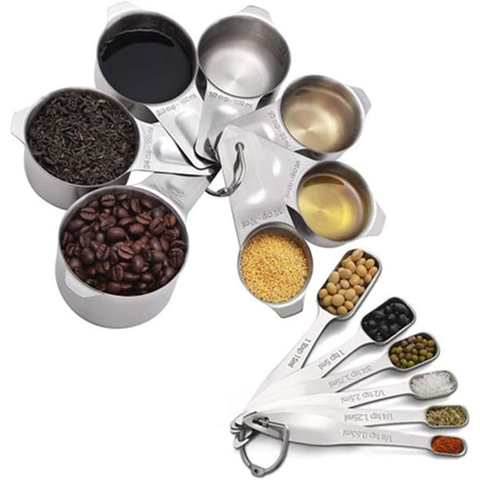 CMBSSTBB Measuring Spoon Set, 304 Stainless Steel, Measuring Cups, Measuring Spoons, 13-Piece Set, Baking Measuring Cup Set, Kitchen Gadgets (Silver, 13 Pieces) (Silver 13 Pieces)
