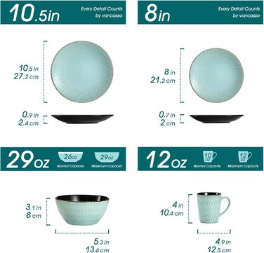 Stoneware Combination Service, vancasso GUTO Dinnerware Set, 16-piece dining set with 4 dinner plates, dessert plates, bowls, and cups for 4 people