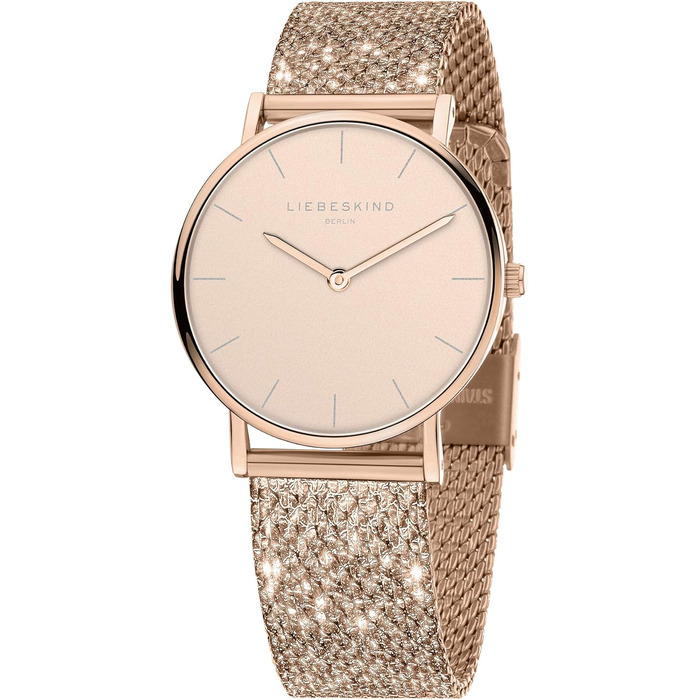 Годинник жіночий LIEBESKIND BERLIN – кварцовий, 34 мм, сітка з гліттером, водостійкий 5ATM, рожеве золото