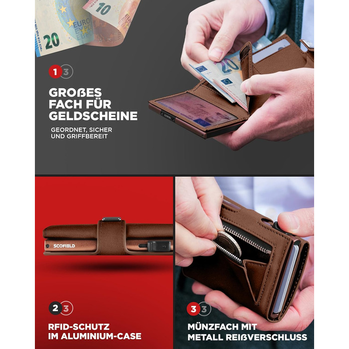 Чоловічий гаманець SF SCOFIELD з відділенням для монет | Тонкий гаманець на 9-11 карт | RFID захист | Гаманець-картхолдер | Гаманець для чоловіків | Smart Wallet | Елегантний дизайн | Vintage Brown - Caramel Brown