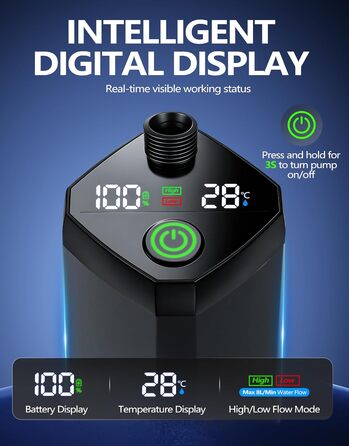 LuxBlue Переносний акумуляторний душ для кемпінгу з насосом 6000mAh: мобільний душ для душу на відкритому повітрі, кемпінгу, з LED-дисплеєм температури та рівня заряду