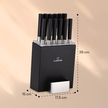 Набір ножів Klarstein 13-Piece з бруском, кухонні ножі зі сталі, японський стиль, чорний