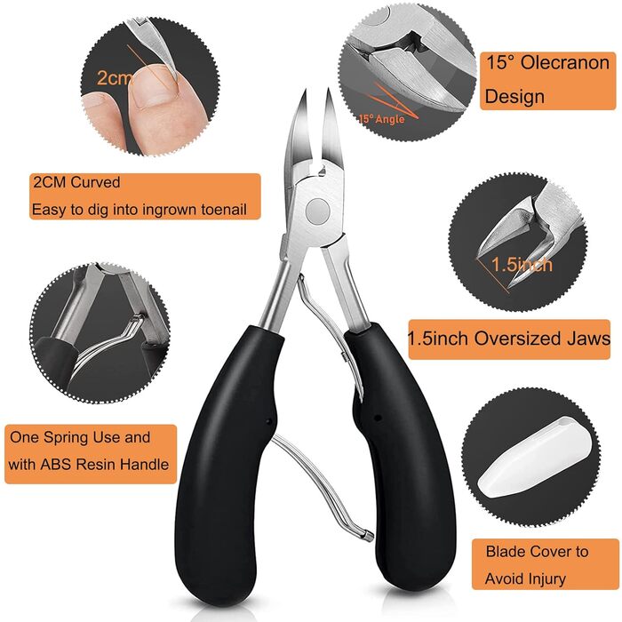 Набір професійних щипців для педикюру 12 шт. з нержавіючої сталі для вирізання врослих, товстих нігтів (чорний)