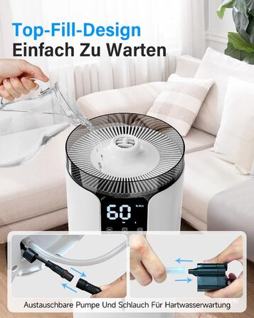 Ультразвуковий зволожувач повітря для великих приміщень 16 л, верхній залив, тихий, 1000 мл/год, до 100 м², з прохолодним туманом та аромадіфузором, для дитячої кімнати, офісу, рослин, білий