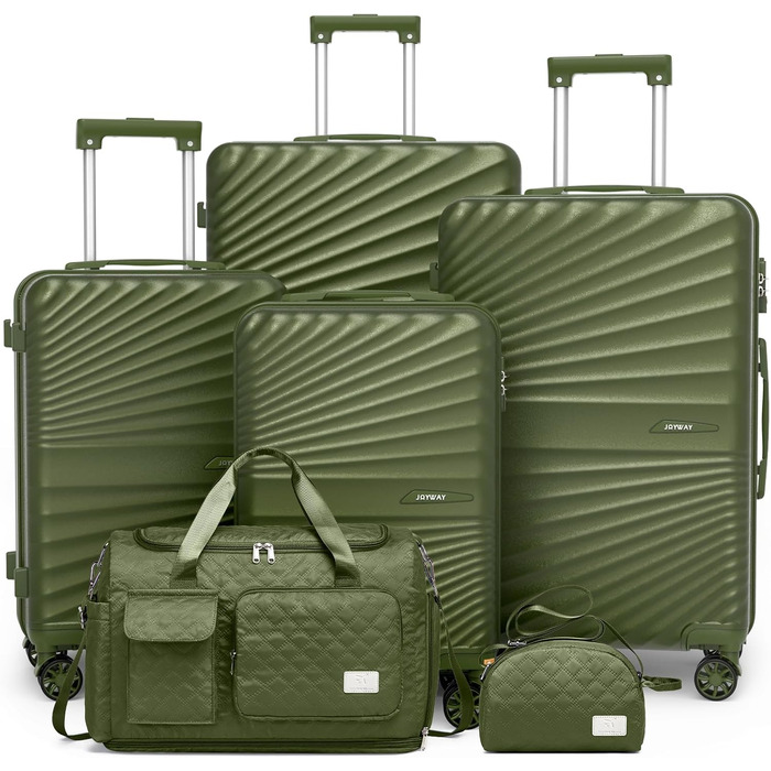 Набір валіз Joyway 6шт з жорстким корпусом, легкий, з 4 колесами та TSA-замком. Включає багатофункціональну сумку та косметичку. Колір: зелений
