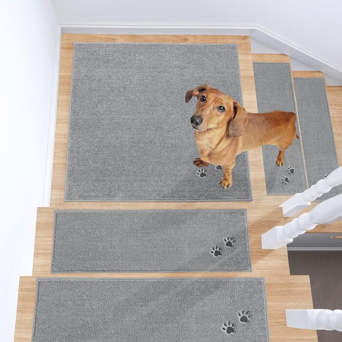 BEQHAUSE Non-Slip Stair Treads - 15 Piece Set - Washable Carpet for Kids, Seniors & Pets - 22x70cm Polyester & TPE