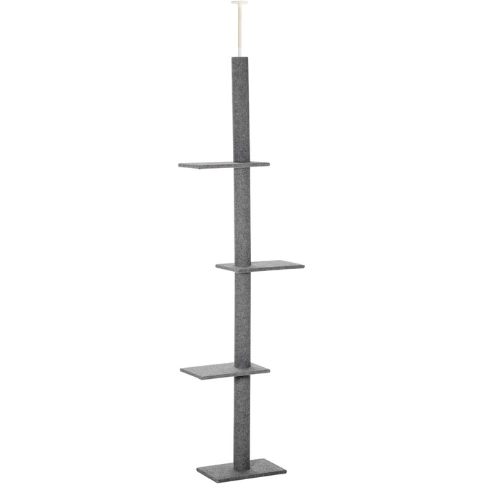 PawHut Cat Tree, Ceiling-High, 228-260 cm Adjustable Height Cat Tree, Climbing Tree for Cats with 3 Levels, Cat Scratching Post, Floor-to-Ceiling Play Tree Grey