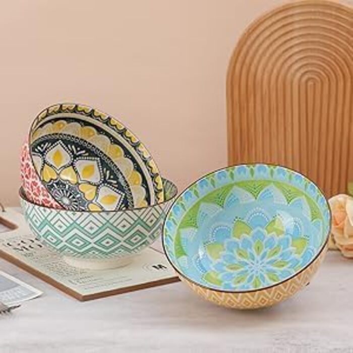 Набір салатників та супових мисок з порцеляни 3 шт. 1.45 л - 20 см, кольорові, для салату, супу, пасти, безпечні для мікрохвильовки та посудомийної машини