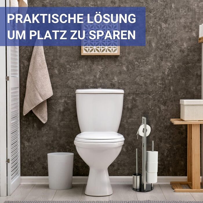 Набір для туалету WENKO Ravina 3в1 з нержавіючої сталі матового кольору (тримач туалетного паперу, тримач запасних рулонів, тримач щітки) Ø 20 x 70 см, сріблястий матовий