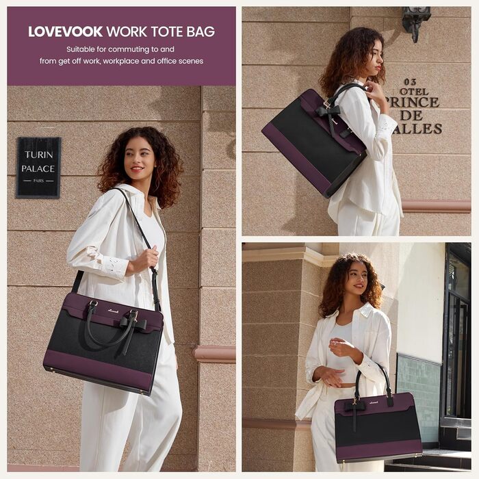 LOVEVOOK Сумка для ноутбука 15.6 дюймів, жіноча, велика, шкіряна, для роботи, навчання, офіційна, універсальна, на плечі, тоут, шкіряна сумка LOVEVOOK Violett-schwarz