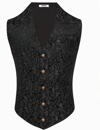 Чоловічий жилет Coofandy Paisley Steampunk готичний, приталений, з V-поглибленням (Чорний, XL)