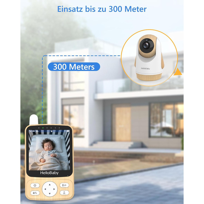 Дитячий відеоняня HelloBaby з камерою 3.2' Digital Funk TFT LCD, бездротовий монітор з нічним баченням, контролем температури та двостороннім зв'язком, білий (HB6340)