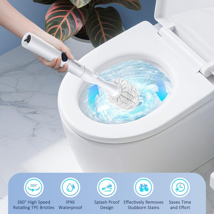 Електрична щітка для унітазу Redagod з настінним кріпленням, подвійним контейнером та змінною насадкою (5 одноразових серветок) з бризкозахистом, 1 шт.