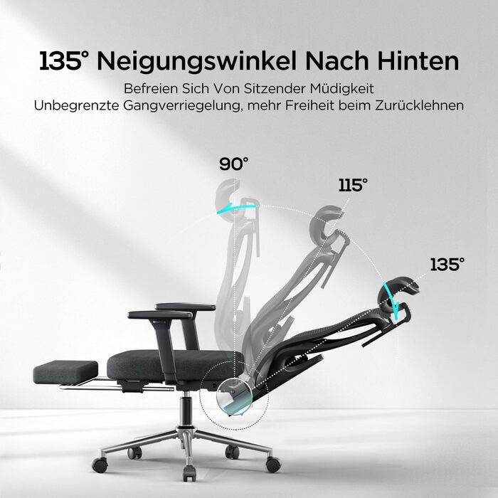 Hbada P3 Pro Ergonomic Office Chair with Adjustable Headrest, Lumbar Support, Reclining Backrest, Mesh Fabric, and Footrest - Black