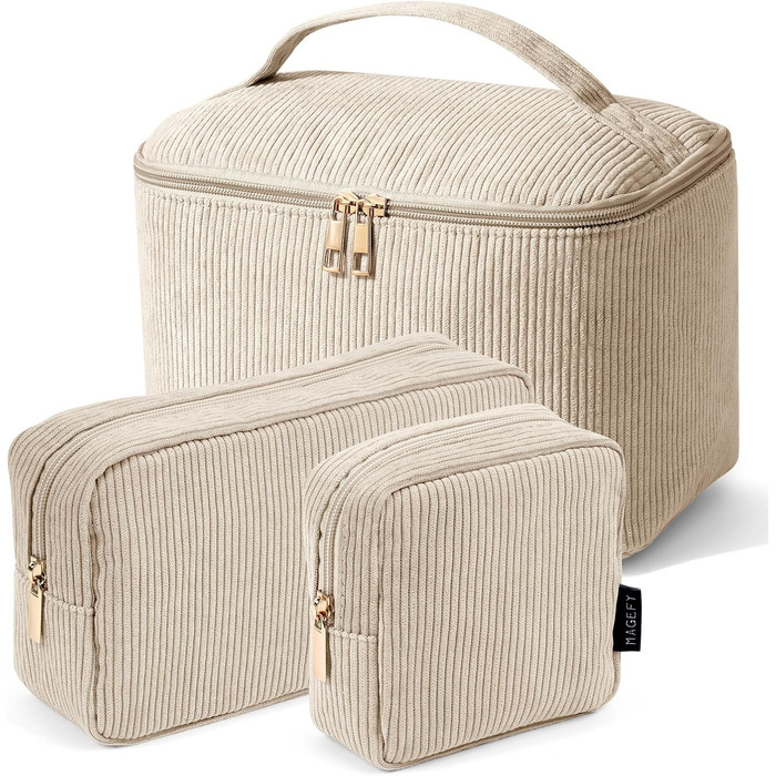 Косметичка MAGEFY для макіяжу: 2 шт. у наборі, з відділеннями, бежевого кольору, для подорожей та щоденного використання