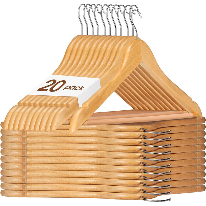 HOUSE DAY Clothes Hangers Wood Natural Clothes Hangers Natural Wood Clothes Hangers 20 Pieces Clothes Hangers Stable Clothes Hangers Swivel Jacket Hangers Suit Hangers Clothes Hangers Wood Wide 44.5cm made of natural wood