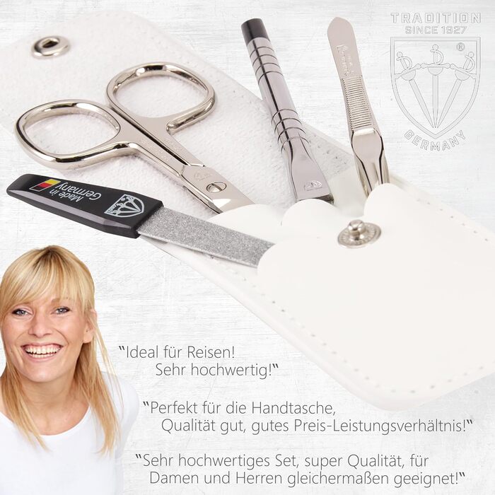 Набір для манікюру та педикюру 'Modena' DREI SCHWERTER | 4 предмети | Шкіряний етикет, Німеччина | Шейдер, пінцет, алмазна пилка, ремувер