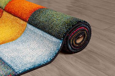 Monde Deluxe Living Room Carpet, Hand Carved, Short Pile, Colorful, Multicolored, Blue, Red, Brown, Green, Grey, Checkered, 80 x 150 cm, Multicolored