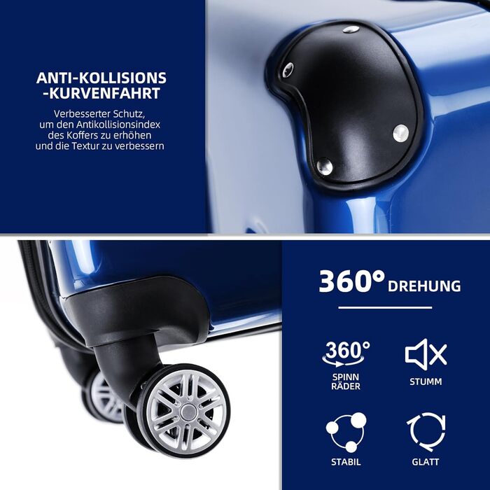 Набір валіз Beibye Zwillingsrollen: M, L, XL (синій) – Trolley, Hartschale, для подорожей