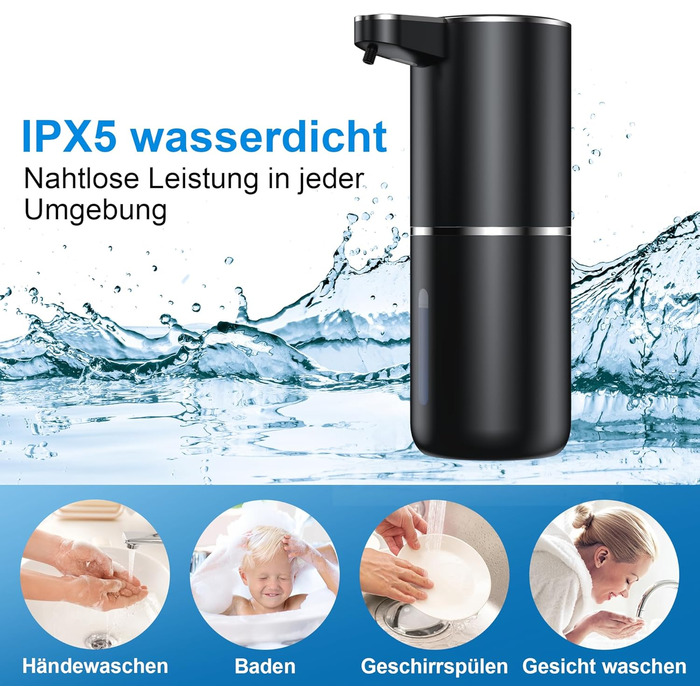 Fantictas Automatic Soap Dispenser Wall Mount with Sensor Infrared, 380ml Electric Soap Dispenser No Drilling with USB Rechargeable, IPX5 Waterproof for Bathroom Toilet Kitchen