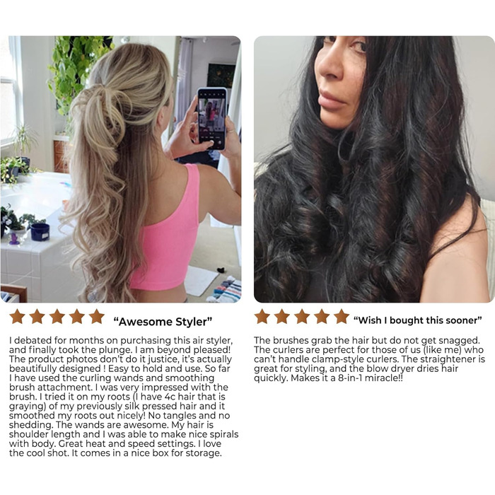 Іонізатор для волосся Pro, UKLISS Airstyler 7-в-1: фен, дифузор, щітка, локони, автоматичний стайлер, подарунковий набір (білий)