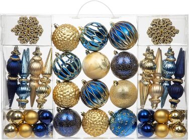 Набір прикрас для ялинки 92 шт. – Стійкі до пошкоджень ялинкові кулі блакитного та золотого кольорів – прикраси для ялинки, вінка, різдвяний декор